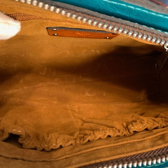 NWT Patricia Nash Aimee Teal Metallic Floret Tooled Crossbody P1085528 - Picture 9 of 14